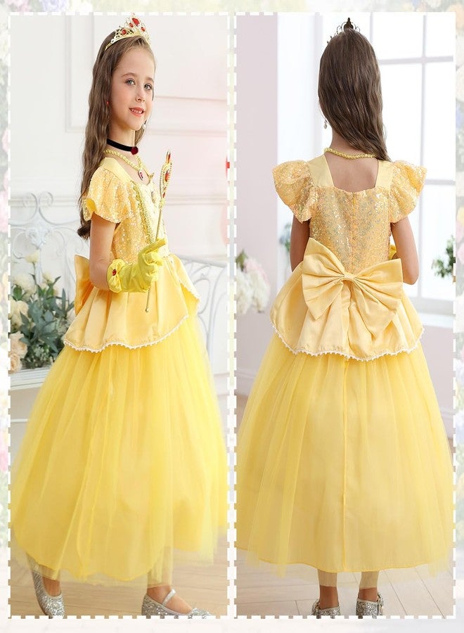 Luzlen Belle Costume for Girls Yellow Princess Dress up Halloween Birthday Party Cosplay Outfits with Accessories Yellow, 3-4T(Tag 110) - Image 3